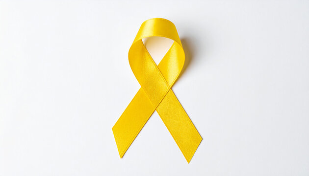 Yellow awareness ribbon on white backdrop. Symbol of support For troops military, suicide prevention - Powered by Adobe