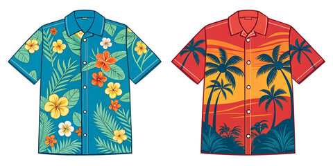 two different Hawaiian shirts isolated without background