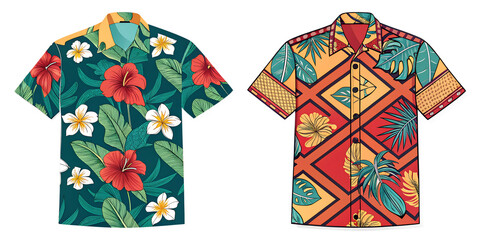 two different Hawaiian shirts isolated without background