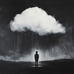 Fototapeta premium Man Silhouette Under Rain Cloud