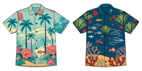 two different Hawaiian shirts isolated without background