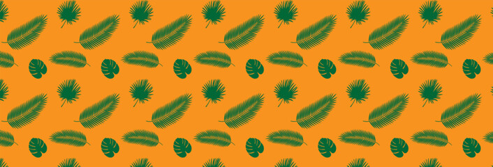 Tropics pattern, leaves on an orange background,