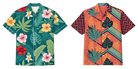 two different Hawaiian shirts isolated without background