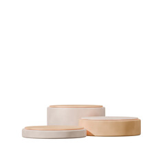 minimal shape 3d render, transparent background of white and yellow podium in square