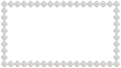 白いお花のパールのフレームの3DCGイラスト 16:9の長方形状に並ぶ真珠のビーズのあしらい1