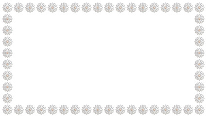 白いお花のパールのフレームの3DCGイラスト 16:9の長方形状に並ぶ真珠のビーズのあしらい3