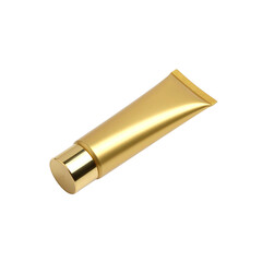 Luxurious golden tube packaging for skincare or cosmetic product, featuring sleek design and shiny cap, ideal for beauty enthusiasts seeking elegance in their routine