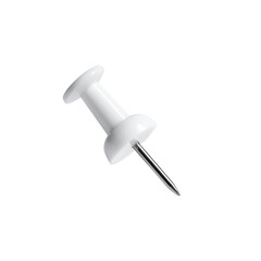 white push pin is displayed against transparency background, showcasing its simple design and functionality. This essential office supply is perfect for holding papers or notes securely