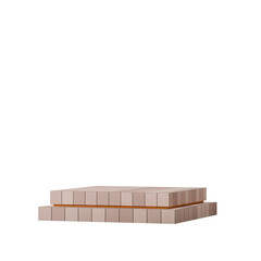 transparent background of rectangle peach and gold podium, in square tile pattern 3d image render