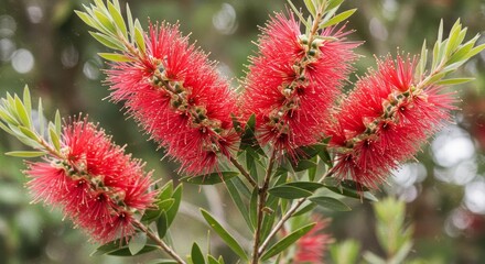 Photo of Red Bottlebrush Flowers in Bloom