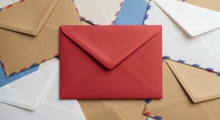 Photo of Red Envelope on Stack of Various Envelopes