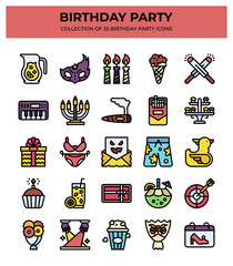 Birthday Party Icons. Collection of 25 Colorful Festive Elements