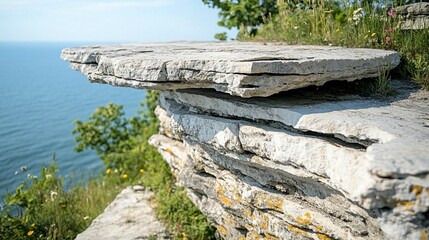 Layered Cliffs Overlooking Ocean