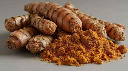 Fresh turmeric root and powder