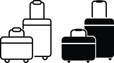 Travel, baggage, tourism, luggage, airport vector line icon set. four suitcases are shown in black and white. design in trendy style