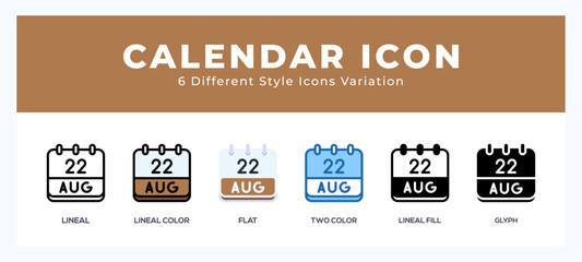 Calendar august icons set. Different style of icons simple vector illustration.