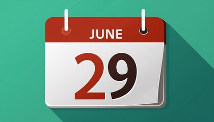 Illustration of paper calendar with date 29 June. Day and month for birthday, anniversary or appointment