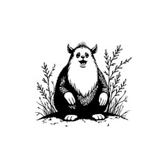 Whimsical fantasy creature illustration with distinctive furry features and vegetation