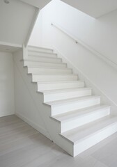 Fototapeta premium Photo of White Minimalist Staircase in Modern Home