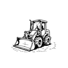 Naklejka premium Illustrative monochrome vector art portraying construction vehicle on white background