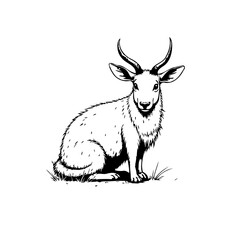 Stylized monochrome illustration of a fanciful creature with rabbit and deer features