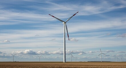 Photo of Wind Turbines in a Field Under a Cloudy Blue Sky