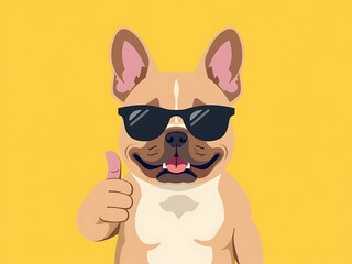 Yellow backdrop, Cool French Bulldog, sunglasses, thumbs-up