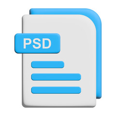 3D PSD File Icon Isolated on Transparent Background &ndash; Modern Blue and White Photoshop Document Symbol for UI, Web, App, Cloud Storage, and Digital Media Design