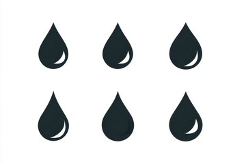 Six Black Droplets on White Background