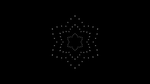 Mesmerizing line burst with layered circular fireworks explosion on a black background. Suitable for party visuals, event celebration designs, and 4K motion backgrounds.