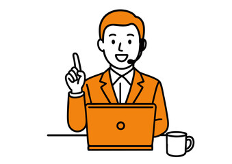 サポート中の男性オペレーターがオンラインで説明中