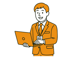 スーツ姿でノートパソコンを操作する若い男性社員