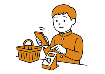 スマホ決済をする男子学生のイラスト