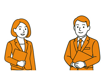 資料を持つスーツ姿の男女ビジネスパーソンのイラスト