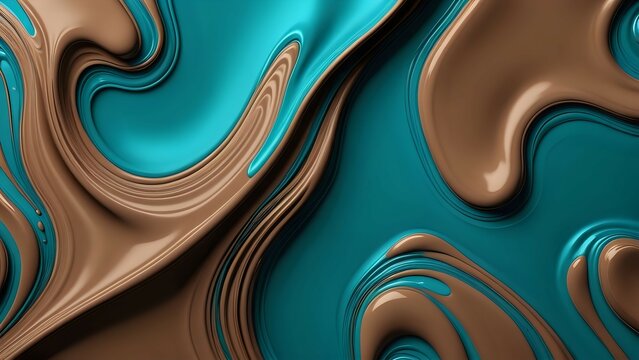Contemporary liquid background in deep cyan and soft mocha, modern fusion with professional artistic tone