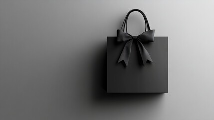 A modern black paper bag with a matte finish, set against a grey background 