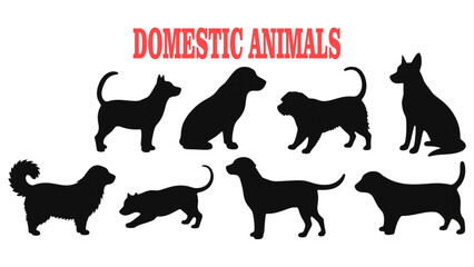 Fototapeta premium Collection of Domestic Animal Silhouettes Dogs of Various Breeds and Sizes