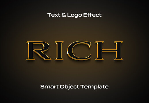 Rich Gold Black Text Logo Style Effect Mockup Logotype Template Shape