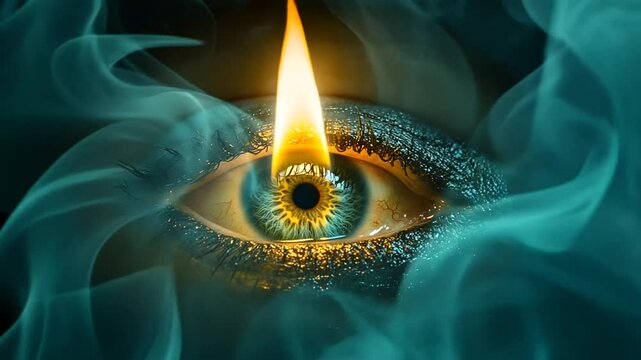 Glowing eye abstract mystical teal and gold light source