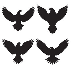 Vector silhouette set of eagle on white background 