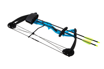 Modern archery training bow with colorful arrows