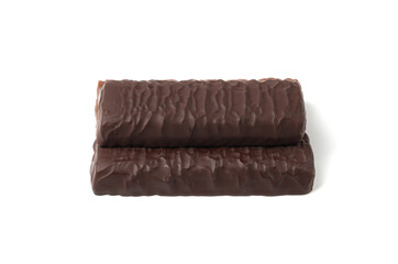 Protein bar isolated, chocolate energy paleo snack, healthy cereal nutrition with nuts, fruits, muesli