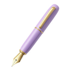 Elegant lavender fountain pen with golden accents isolated on white background
