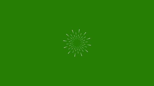 Stylish animated line and circle firework explosion with smooth motion and particle effects on green screen. Perfect for editors using chroma key in festive and promotional content.