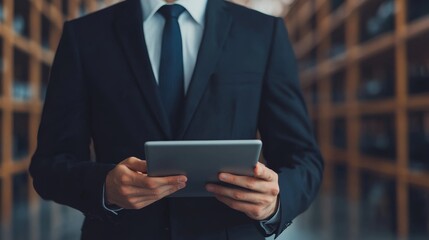 Ambitious Student with Future Leadership Potential Checking Schedule on Tablet in Uniform, Copy Space Available for Text