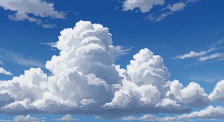 Pixel Art Illustration: Realistic Cumulus Clouds in a Bright Blue Sky