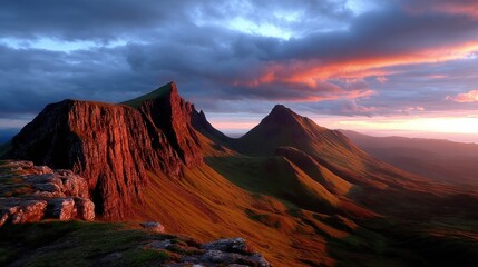 Sunset over mountain peaks
