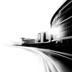 Obraz premium Modern Architectural Marvel: Sleek Office Building with Light Streaks, a Vision of Speed and Innovation