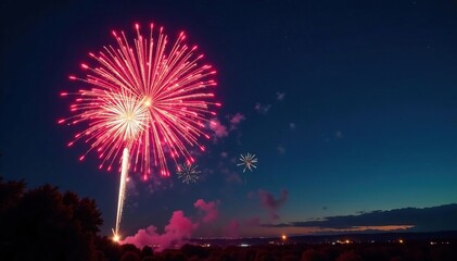 Vibrant firework display against a night sky, bursts of color and light , illustration, sparkler, green