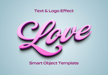 Love Feminine Pink Red Text Logo Style Effect Mockup Logotype Template Shape